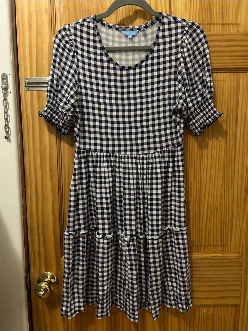 Women’s  Navy and White Gingham Tiered Dress